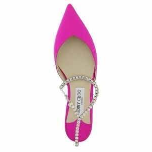 Jimmy Choo Fuchsia Satin Pointed-Toe Flats with Crystal Ankle Strap | EU 40